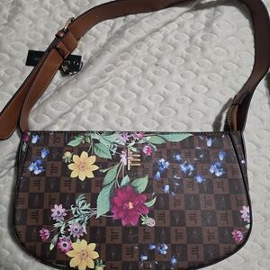 London Fog Brown Floral Shoulder Bag